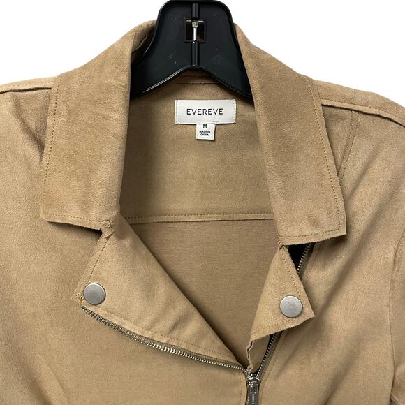 Evereve Faux Suede Tan Zip Up Moto Jacket Womens Size Medium - Picture 3 of 6